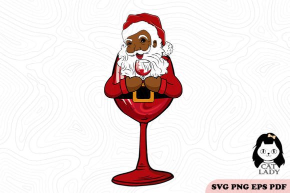 Black Santa Claus Wine Cup SVG PNG for Crafts & Graphics