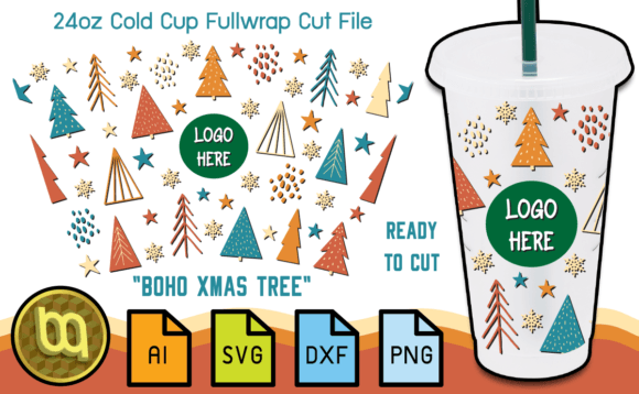 Boho Christmas Tree 24oz Cold Cup SVG