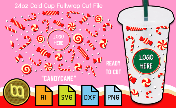 Candycane Christmas 24oz Cold Cup SVG: Graphics & Print Templates