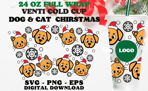 Dog and Cat Dog Christmas Wrap Cup SVG Graphics for Crafts