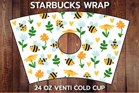 Flower Bee 24oz Cold Cup SVG: Graphics for Crafts & Branding