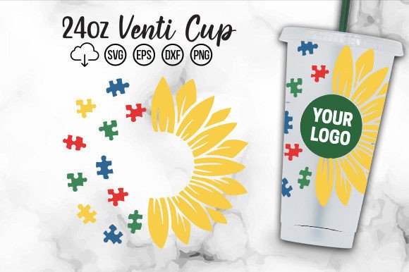 Half Sunflower Autism Awareness Cold Cup SVG: Graphics for Crafts