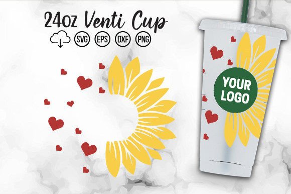 Half Sunflower Heart Cold Cup SVG: Graphics for Crafts & Content