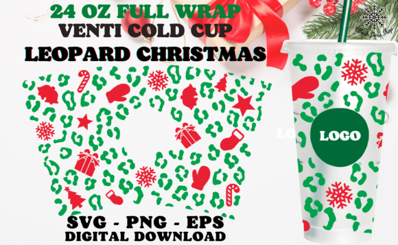 Leopard Christmas Wrap Cold Cup SVG: Graphics for Crafts & Local Branding