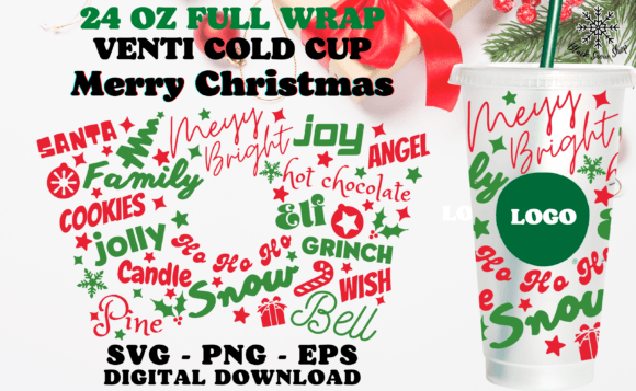 Merry Christmas Wrap Cold Cup SVG: Graphics for Crafts-Driven Branding