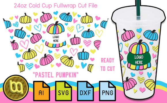 Pastel Pumpkin Fall 24oz Cold Cup SVG: Graphics & Print Templates