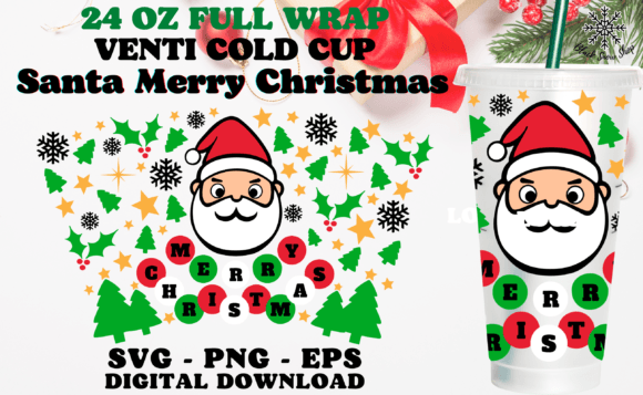 Santa Merry Christmas Wrap Cold Cup SVG: Graphics for Crafts & Local Branding