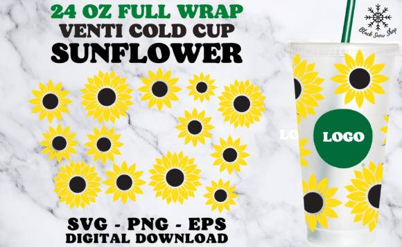 Sunflower Wrap Venti Cold Cup SVG: Graphics for Crafts & Branding