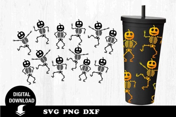 Tumbler SVG: Dancing Pumpkin Skeleton Graphics